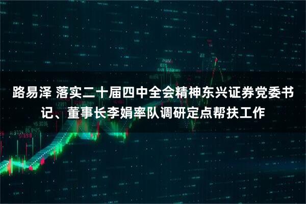 路易泽 落实二十届四中全会精神东兴证券党委书记、董事长李娟率队调研定点帮扶工作